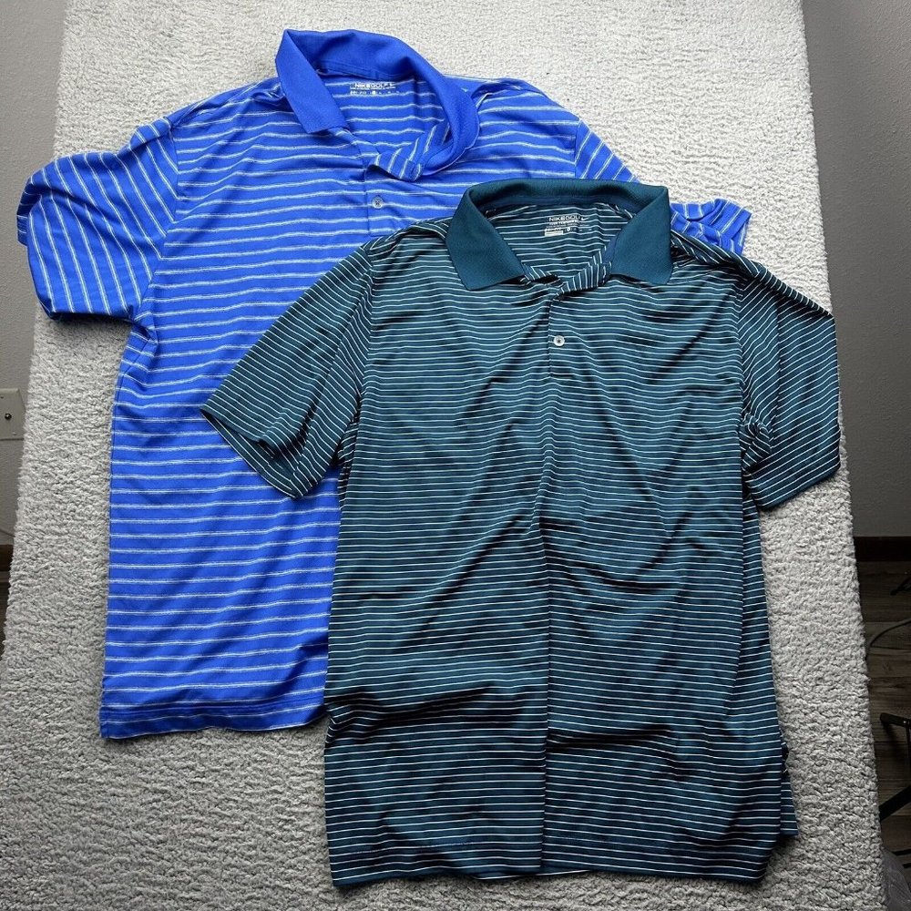 (2) Nike Golf Dri Fit Mens Short Sleeve Shirts Size XL Blue